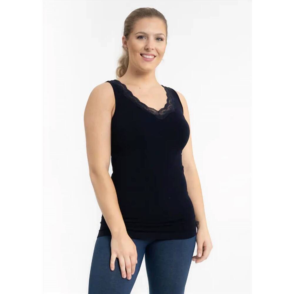 NEW ELIETIAN lace trim v-neck tank in navy